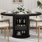 Tavolo rotondo da pranzo 47" per 4 persone con ripiano portaoggetti e cassetto - Tavolo circolare in stile rustico con ante scorrevoli, Legno naturale, Soggiorno