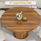 Tavolo rotondo da pranzo 47" per 4 persone con ripiano portaoggetti e cassetto - Tavolo circolare in stile rustico con ante scorrevoli, Legno naturale, Soggiorno