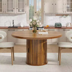Tavolo rotondo da pranzo 47" per 4 persone con ripiano portaoggetti e cassetto - Tavolo circolare in stile rustico con ante scorrevoli, Legno naturale, Soggiorno
