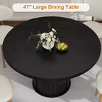 Tavolo rotondo da pranzo 47" per 4 persone con ripiano portaoggetti e cassetto - Tavolo circolare in stile rustico con ante scorrevoli, Legno naturale, Soggiorno