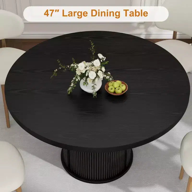 Tavolo rotondo da pranzo 47" per 4 persone con ripiano portaoggetti e cassetto - Tavolo circolare in stile rustico con ante scorrevoli, Legno naturale, Soggiorno