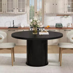 Tavolo rotondo da pranzo 47" per 4 persone con ripiano portaoggetti e cassetto - Tavolo circolare in stile rustico con ante scorrevoli, Legno naturale, Soggiorno