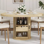 Tavolo rotondo da pranzo 47" per 4 persone con ripiano portaoggetti e cassetto - Tavolo circolare in stile rustico con ante scorrevoli, Legno naturale, Soggiorno