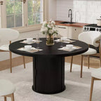 47 Round Dining Table for 4 w/ Storage Shelf & Drawer - Farmhouse Circle Table Sliding Doors, Natural Wood, Living Room