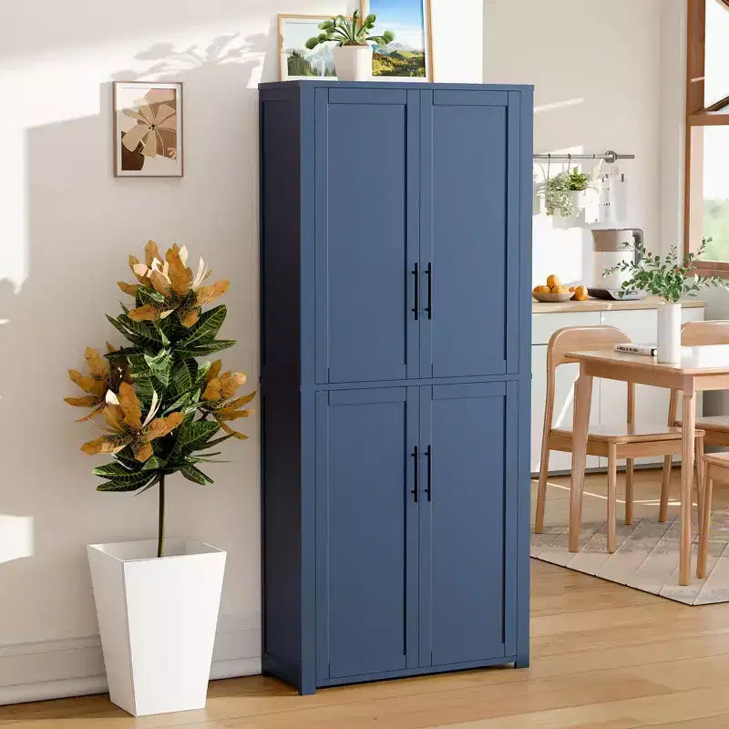 Dispensa da Cucina Autoportante Armadio Contenitore per Alimenti con 4 Ante e Ripiani Regolabili Organizzatore per Ripostiglio a Pavimento