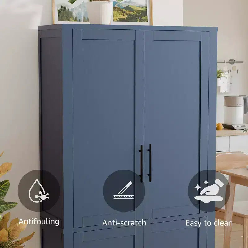Dispensa da Cucina Autoportante Armadio Contenitore per Alimenti con 4 Ante e Ripiani Regolabili Organizzatore per Ripostiglio a Pavimento