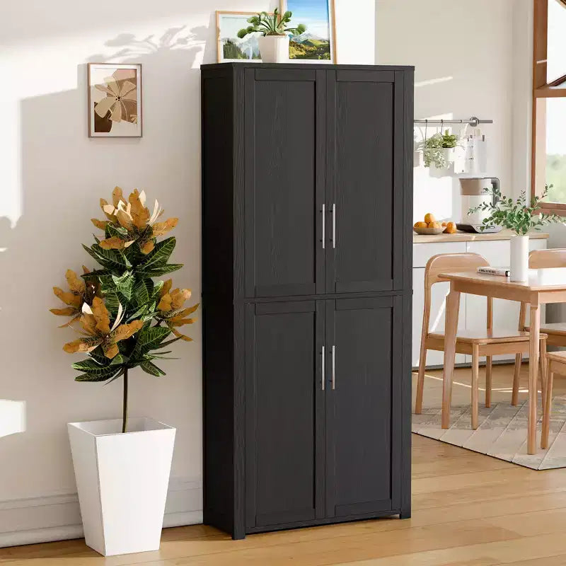 Dispensa da Cucina Autoportante Armadio Contenitore per Alimenti con 4 Ante e Ripiani Regolabili Organizzatore per Ripostiglio a Pavimento