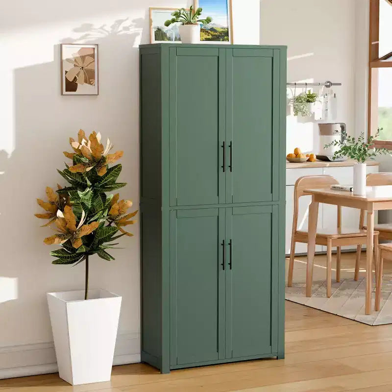 Dispensa da Cucina Autoportante Armadio Contenitore per Alimenti con 4 Ante e Ripiani Regolabili Organizzatore per Ripostiglio a Pavimento