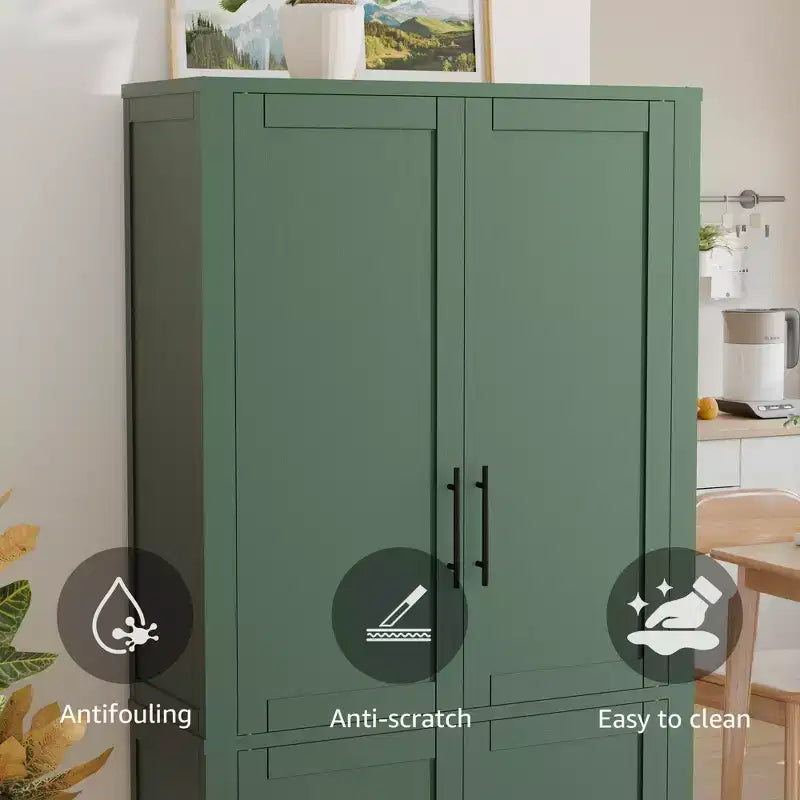 Dispensa da Cucina Autoportante Armadio Contenitore per Alimenti con 4 Ante e Ripiani Regolabili Organizzatore per Ripostiglio a Pavimento