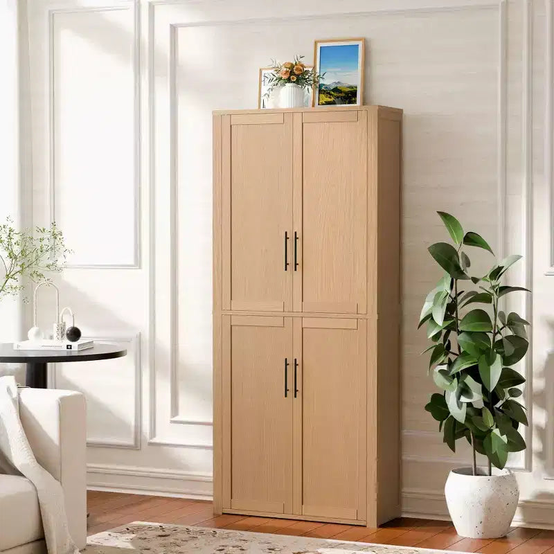 Dispensa da Cucina Autoportante Armadio Contenitore per Alimenti con 4 Ante e Ripiani Regolabili Organizzatore per Ripostiglio a Pavimento