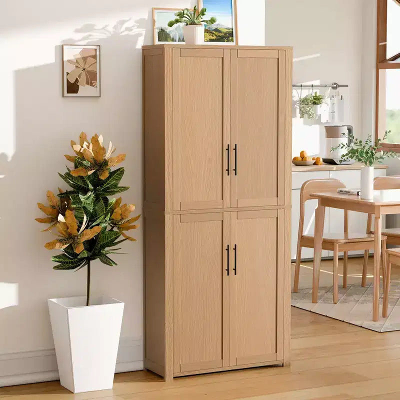 Dispensa da Cucina Autoportante Armadio Contenitore per Alimenti con 4 Ante e Ripiani Regolabili Organizzatore per Ripostiglio a Pavimento