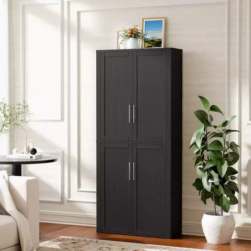 Dispensa da Cucina Autoportante Armadio Contenitore per Alimenti con 4 Ante e Ripiani Regolabili Organizzatore per Ripostiglio a Pavimento