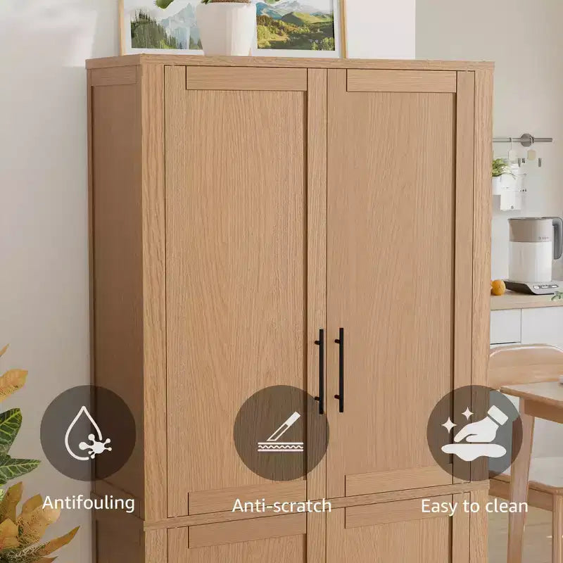 Dispensa da Cucina Autoportante Armadio Contenitore per Alimenti con 4 Ante e Ripiani Regolabili Organizzatore per Ripostiglio a Pavimento