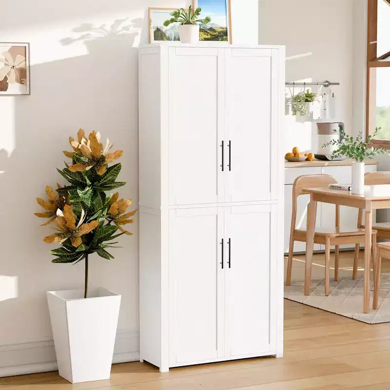 Dispensa da Cucina Autoportante Armadio Contenitore per Alimenti con 4 Ante e Ripiani Regolabili Organizzatore per Ripostiglio a Pavimento