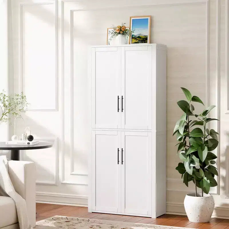 Dispensa da Cucina Autoportante Armadio Contenitore per Alimenti con 4 Ante e Ripiani Regolabili Organizzatore per Ripostiglio a Pavimento