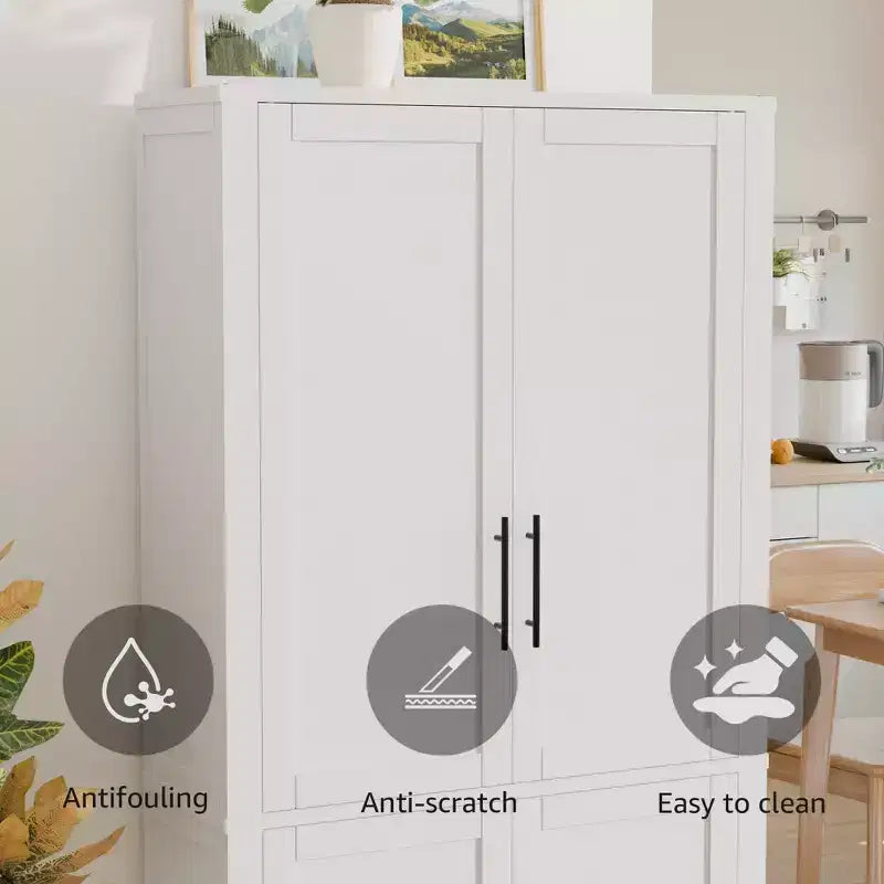 Dispensa da Cucina Autoportante Armadio Contenitore per Alimenti con 4 Ante e Ripiani Regolabili Organizzatore per Ripostiglio a Pavimento