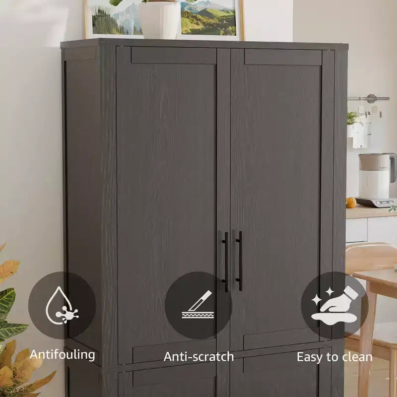 Dispensa da Cucina Autoportante Armadio Contenitore per Alimenti con 4 Ante e Ripiani Regolabili Organizzatore per Ripostiglio a Pavimento