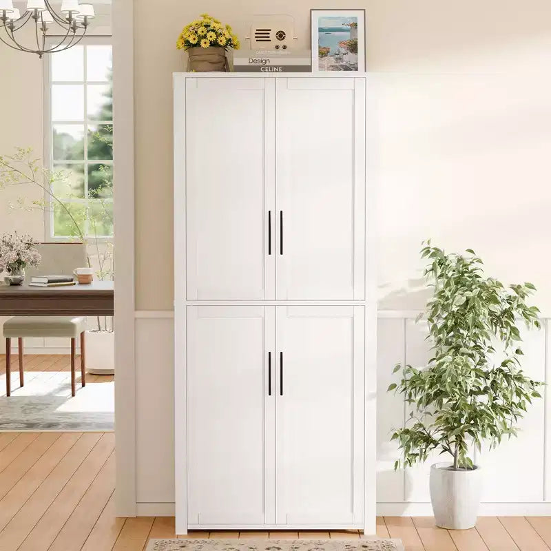 Dispensa da Cucina Autoportante Armadio Contenitore per Alimenti con 4 Ante e Ripiani Regolabili Organizzatore per Ripostiglio a Pavimento