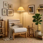 Poltrona d'accento con struttura in legno massello, seduta imbottita spessa e schienale ergonomico, poltrona moderna per soggiorno, camera da letto, angolo lettura