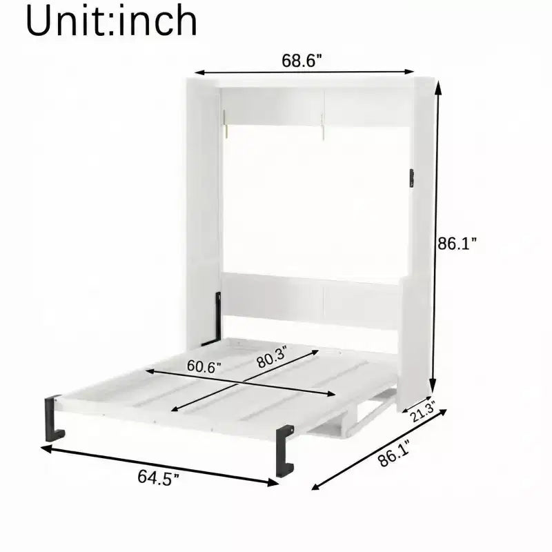 Letto a scomparsa verticale Queen Size in legno, Letto a muro salvaspazio, Mobile letto a muro