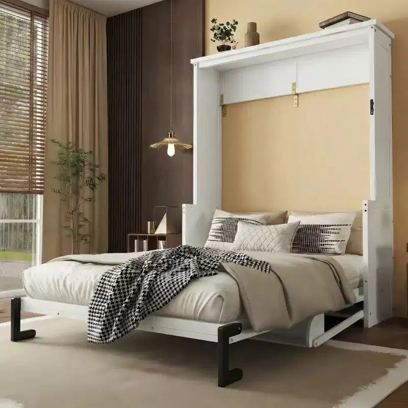 Letto a scomparsa verticale Queen Size in legno, Letto a muro salvaspazio, Mobile letto a muro