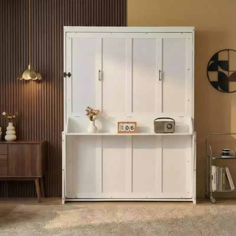 Letto a scomparsa verticale Queen Size in legno, Letto a muro salvaspazio, Mobile letto a muro