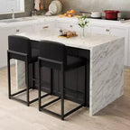 Modern Counter Height Bar Stools Set of 2, Black Faux Leather Upholstered Chairs with Backrest and Sturdy Metal Legs for Kitchen Island and Home Bar