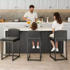 Moderni sgabelli da bar ad altezza bancone, sedie imbottite in similpelle nera con schienale e robuste gambe in metallo per isola cucina e angolo bar