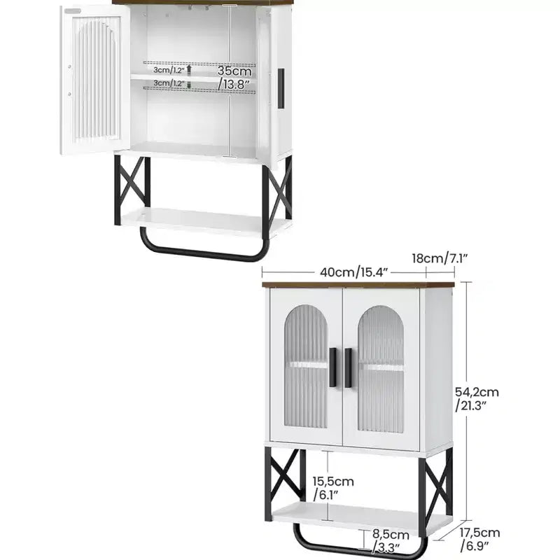 Bathroom Wall Cabinet with Adjustable Shelf, Towel Bar, 2 Glass Doors