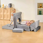 Divano per bambini componibile modulare con braccioli, 14 pezzi, grigio robusto
