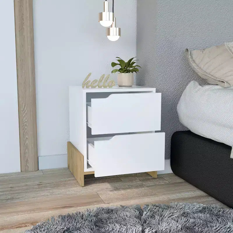 Comodino con 2 cassetti, stile contemporaneo con spazio intelligente, mobile salvaspazio