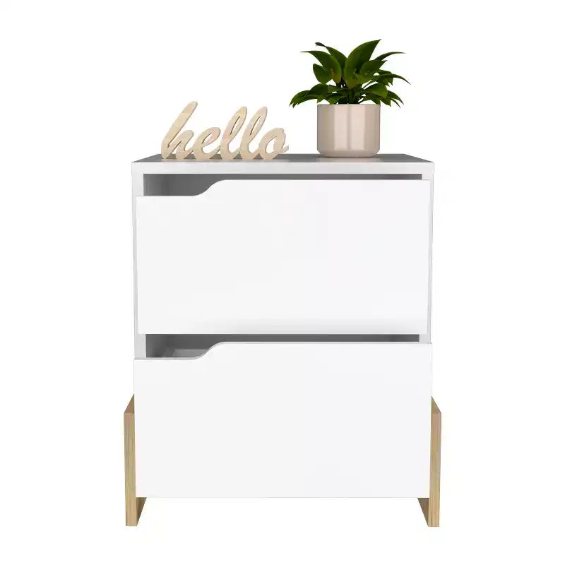 Comodino con 2 cassetti, stile contemporaneo con spazio intelligente, mobile salvaspazio