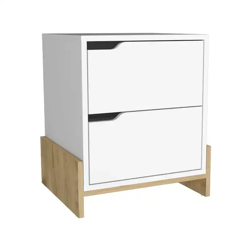 Comodino con 2 cassetti, stile contemporaneo con spazio intelligente, mobile salvaspazio