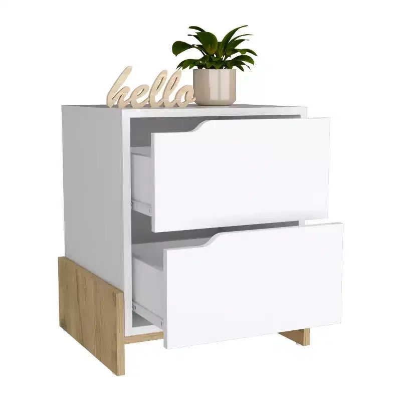 Comodino con 2 cassetti, stile contemporaneo con spazio intelligente, mobile salvaspazio