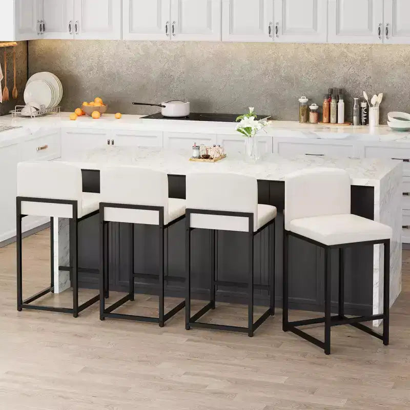 Sgabelli da Bar Altezza Bancone, Sedie da Interno in Ecopelle, Stile Mid-Century Moderno, Facili da Pulire