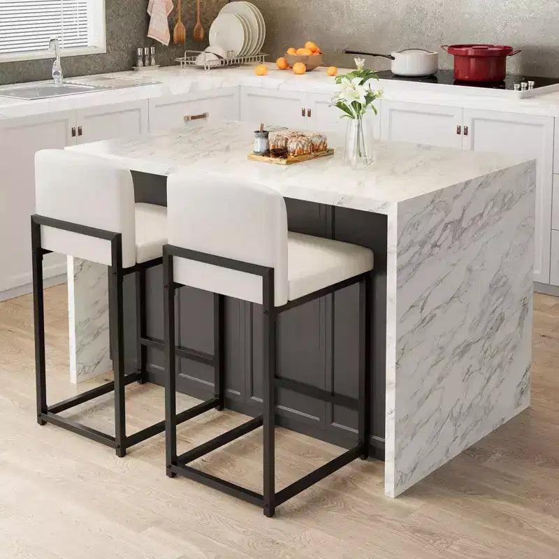 Sgabelli da Bar Altezza Bancone, Sedie da Interno in Ecopelle, Stile Mid-Century Moderno, Facili da Pulire