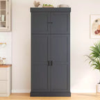 Dispensa da Cucina Autoportante da 77H, Mobile Contenitore Stile Rustico con Ripiani Regolabili, Ripiani sull'Anta, Cassetti e Portabottiglie
