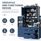 Dispensa da Cucina Autoportante da 77H, Mobile Contenitore Stile Rustico con Ripiani Regolabili, Ripiani sull'Anta, Cassetti e Portabottiglie