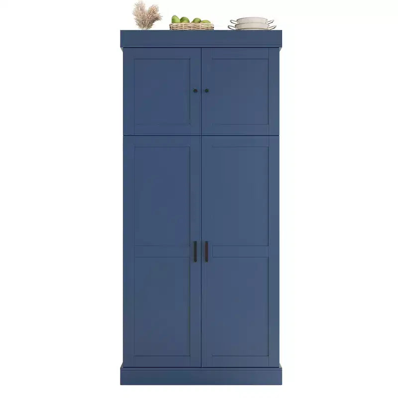 Dispensa da Cucina Autoportante da 77H, Mobile Contenitore Stile Rustico con Ripiani Regolabili, Ripiani sull'Anta, Cassetti e Portabottiglie