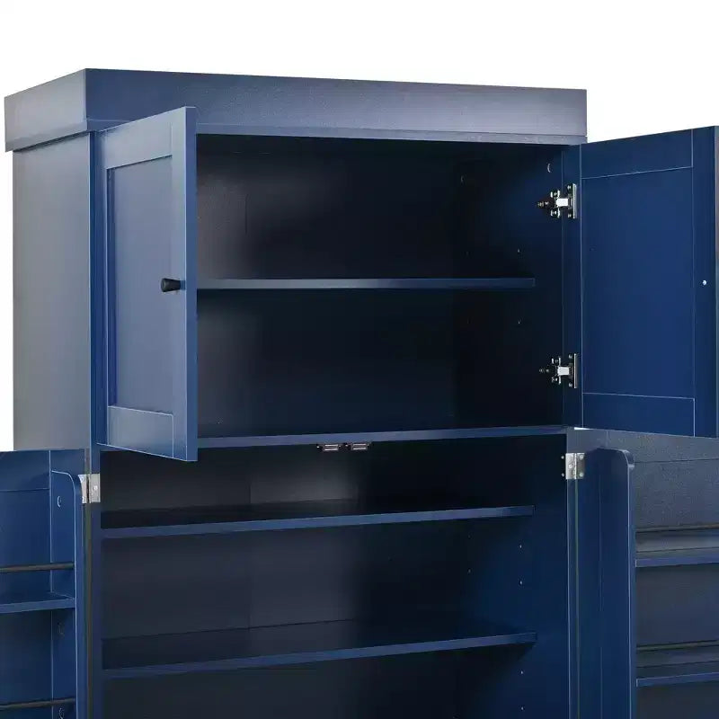 Dispensa da Cucina Autoportante da 77H, Mobile Contenitore Stile Rustico con Ripiani Regolabili, Ripiani sull'Anta, Cassetti e Portabottiglie
