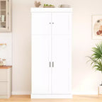 Dispensa da Cucina Autoportante da 77H, Mobile Contenitore Stile Rustico con Ripiani Regolabili, Ripiani sull'Anta, Cassetti e Portabottiglie