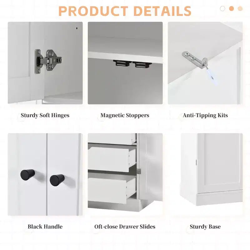 Dispensa da Cucina Autoportante da 77H, Mobile Contenitore Stile Rustico con Ripiani Regolabili, Ripiani sull'Anta, Cassetti e Portabottiglie