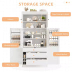 Dispensa da Cucina Autoportante da 77H, Mobile Contenitore Stile Rustico con Ripiani Regolabili, Ripiani sull'Anta, Cassetti e Portabottiglie