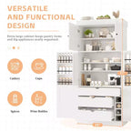 Dispensa da Cucina Autoportante da 77H, Mobile Contenitore Stile Rustico con Ripiani Regolabili, Ripiani sull'Anta, Cassetti e Portabottiglie