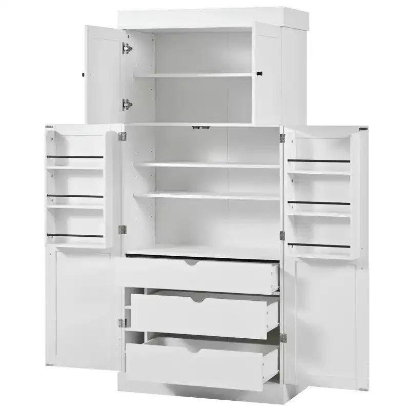 Dispensa da Cucina Autoportante da 77H, Mobile Contenitore Stile Rustico con Ripiani Regolabili, Ripiani sull'Anta, Cassetti e Portabottiglie