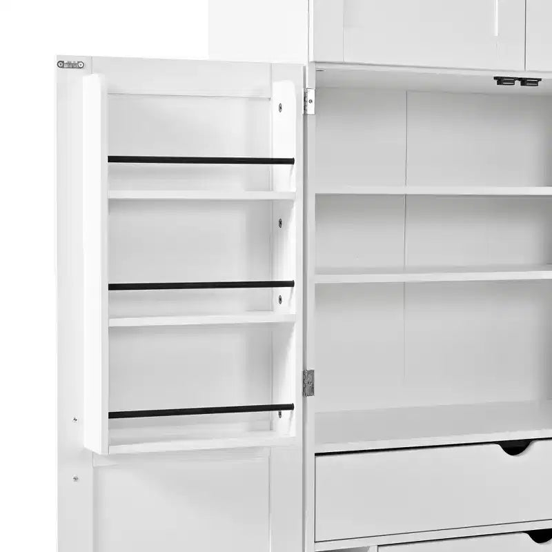 Dispensa da Cucina Autoportante da 77H, Mobile Contenitore Stile Rustico con Ripiani Regolabili, Ripiani sull'Anta, Cassetti e Portabottiglie