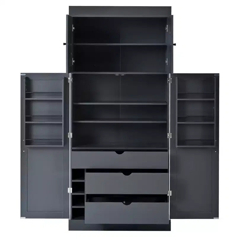 Dispensa da Cucina Autoportante da 77H, Mobile Contenitore Stile Rustico con Ripiani Regolabili, Ripiani sull'Anta, Cassetti e Portabottiglie