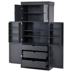 Dispensa da Cucina Autoportante da 77H, Mobile Contenitore Stile Rustico con Ripiani Regolabili, Ripiani sull'Anta, Cassetti e Portabottiglie