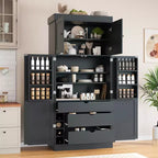 77H Freestanding Kitchen Pantry, Farmhouse Storage Cabinet with Adjustable Shelves, Door Shelves, Drawers & Wine Racks - ModernLuxe