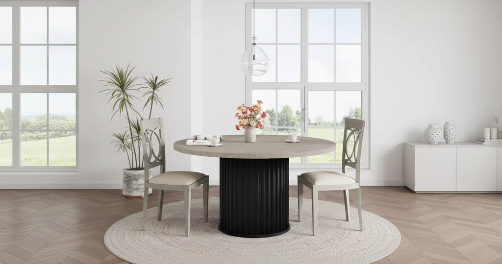 for Dining Room and Kitchen 47 Round Dining Table for 4-6  Industrial Kitchen Table with Sturdy Waveform Metal Pedestal Base
